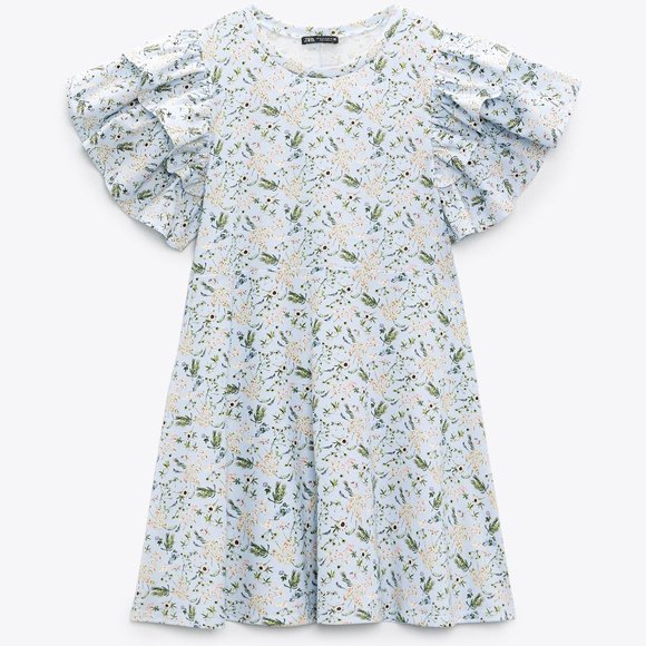 ZARA RUFFLED FLORAL PRINT MINI DRESS - Picture 1 of 4